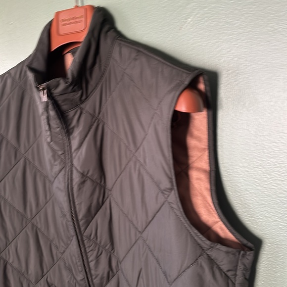 New men Sz L hunter green quilted zip up tall neck outwear business casual vest - Picture 5 of 10